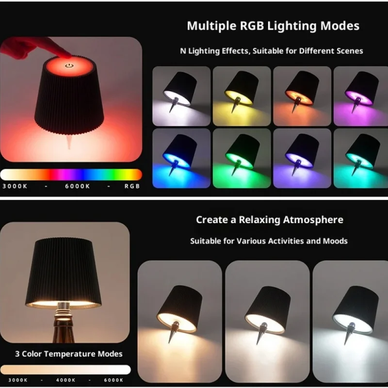 New Wine Bottle LED Wireless Table Lamp 3-Color Infinitely Dimmable USB Rechargeable Dining Table Lights Beverage Lamp Top Touch
