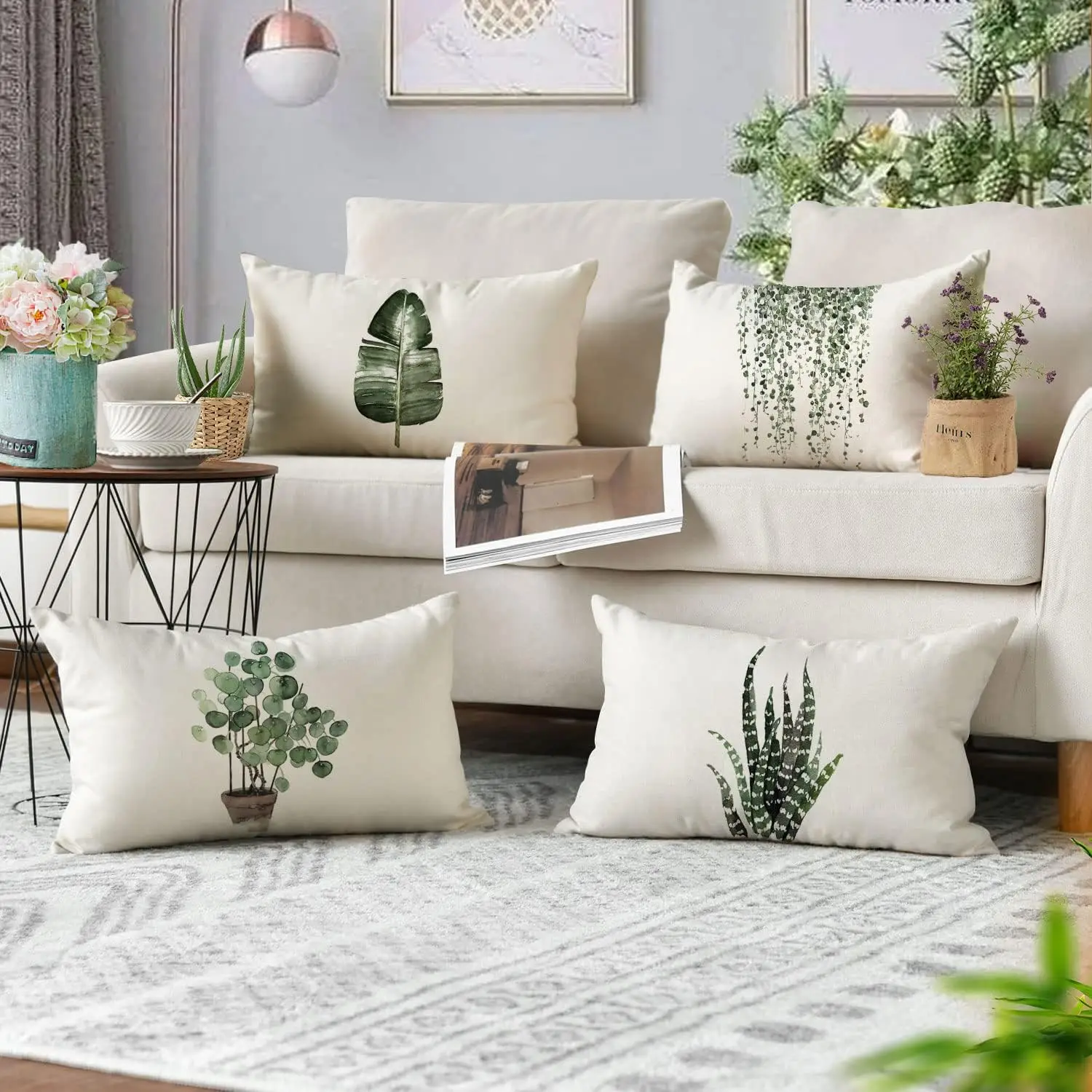 Green Plant Decoration Pillow Cover 30 X50cm Linen Rectangular Pillowcase Sofa Home Bed Decoration Cushion Cover