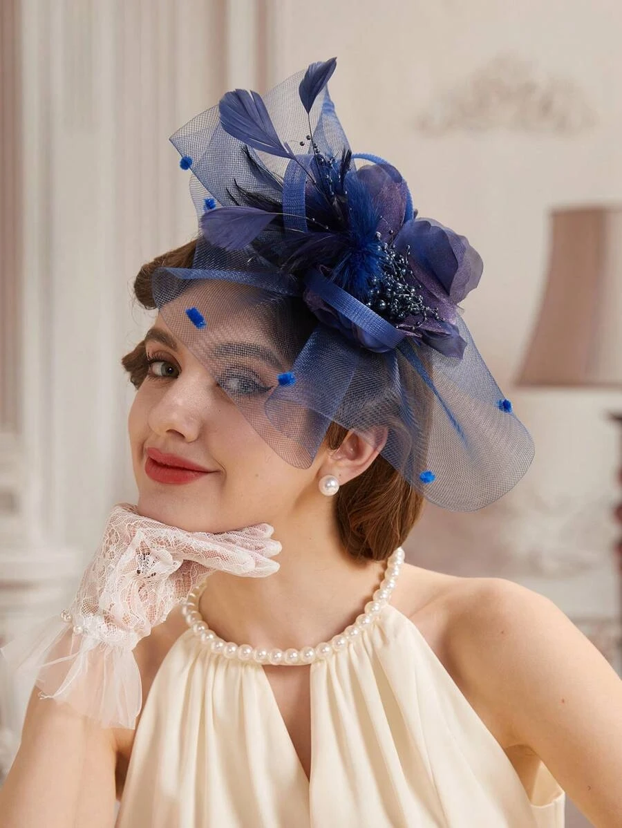 1Pc Fascinators Hats For Women Fancy Tea Party Hats Kentucky Derby Hats Feather Hair Clip For Wedding Party Church Hats - view 3
