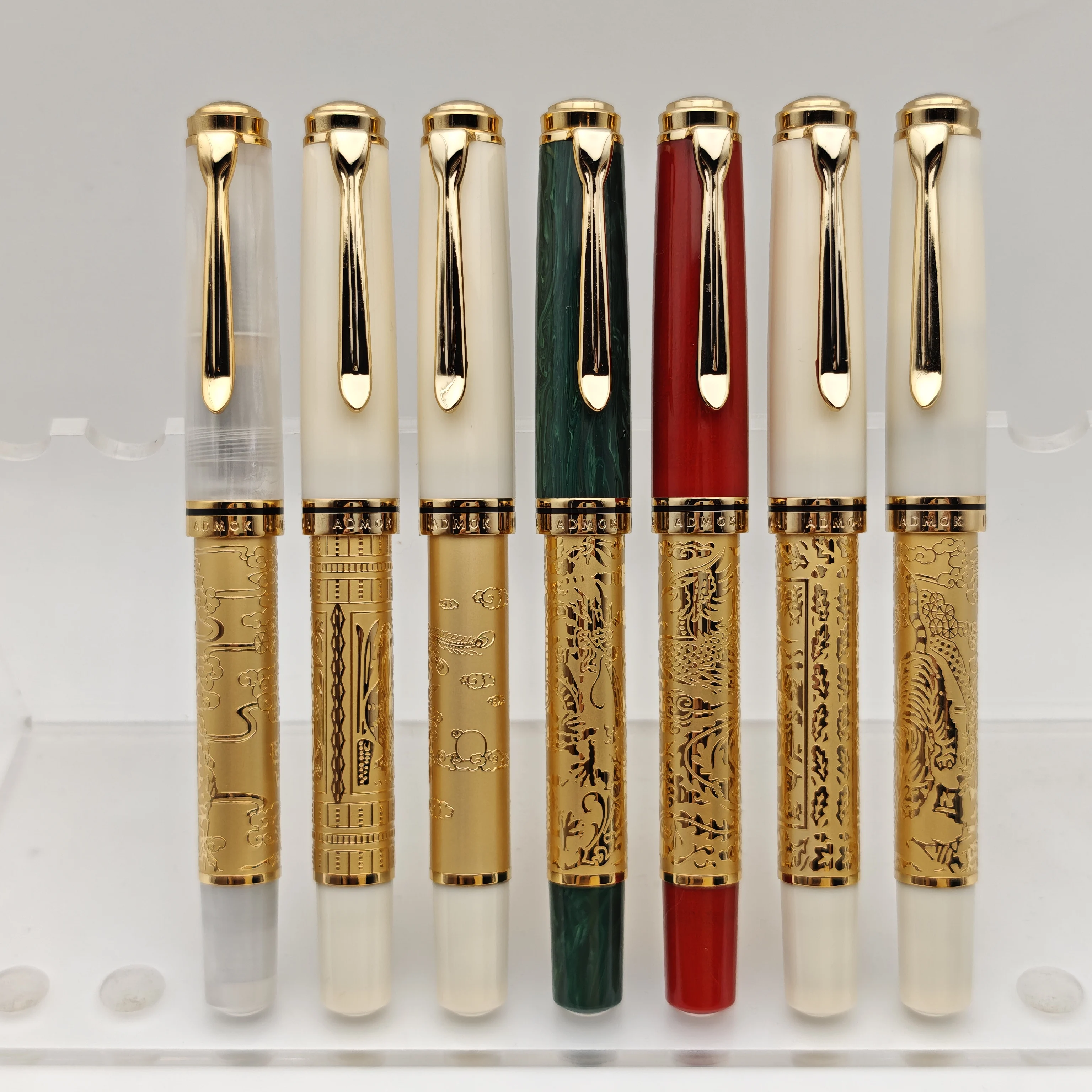 ADMOK M800 Hand-Carved Dragon Tiger Piston Fountain Pen with 24K Gold Plated German No.6 Bock/schmidt EF/F/M Nib Writing Pen