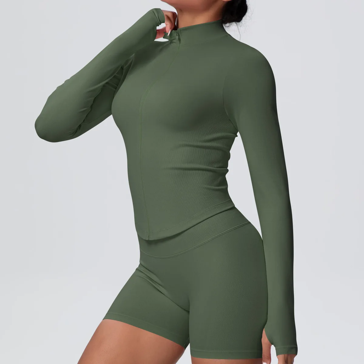 

Women's Seamless Yoga Jacket Tight Stand Collar Long Sleeve Zipper Jacket Outdoor Running Workout Clothes Gym Fitness Sport Wear