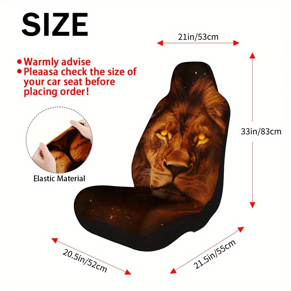 Set Of 2, Majestic Fiery Lion Themed Car Seat Covers – A Full Set For Front Seats, Universally Compatible With Most Vehicles, Pr