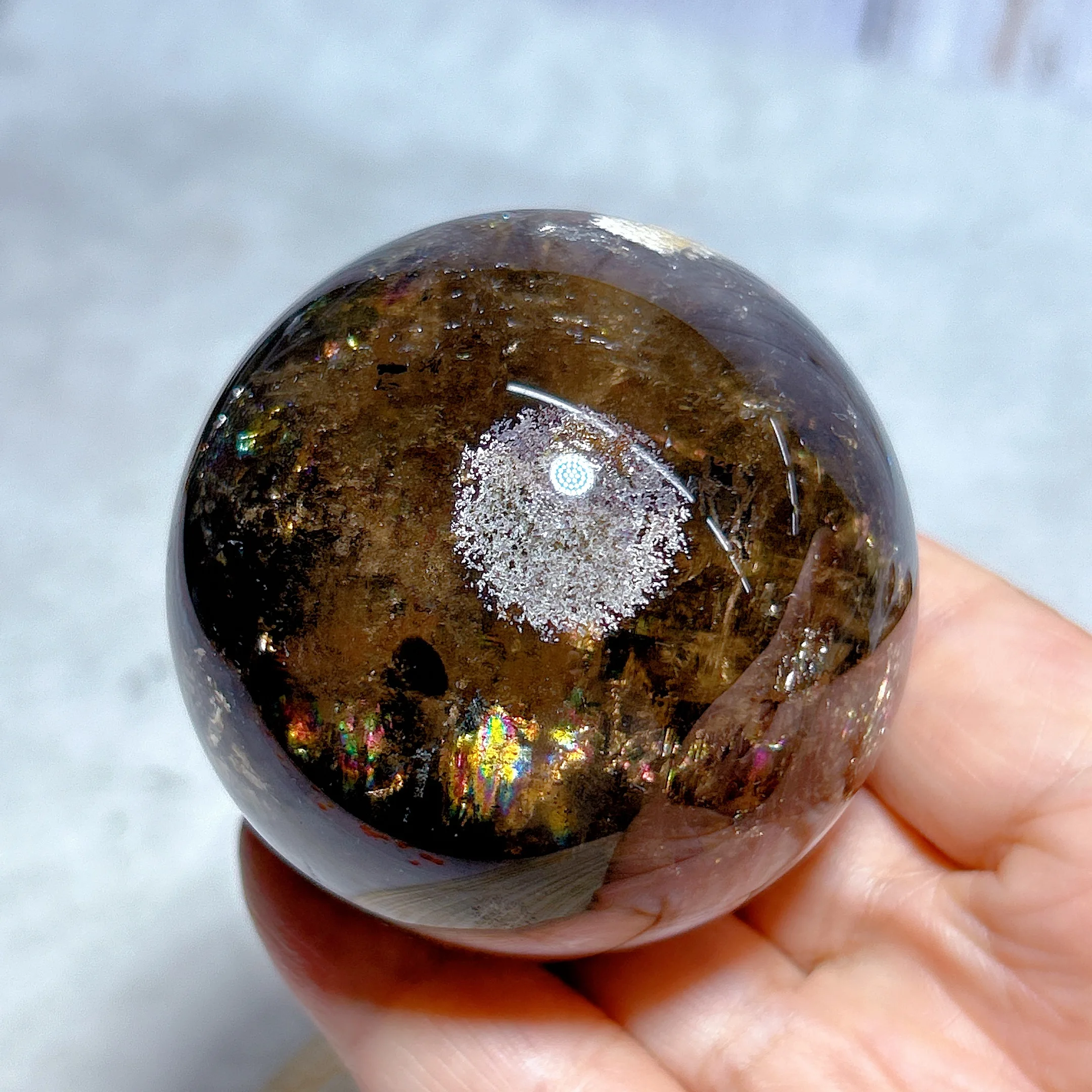 

Высокое качество натуральный кристалл Радуга дымчатый кварц сфера полированный шар исцеление Рейки энергетический драгоценный камень украшения дома подарок