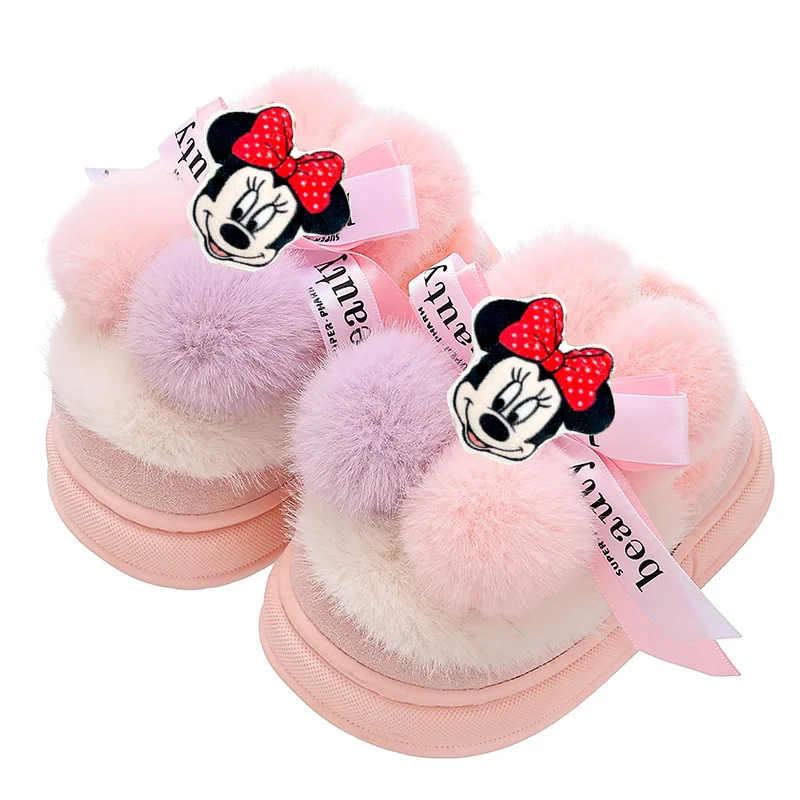 

Mickey Mouse Minnie Cotton Slippers Girls Winter Thickened Non-slip Home Casual Shoes Kids Cute Plush Toddler Shoes Disney Boys