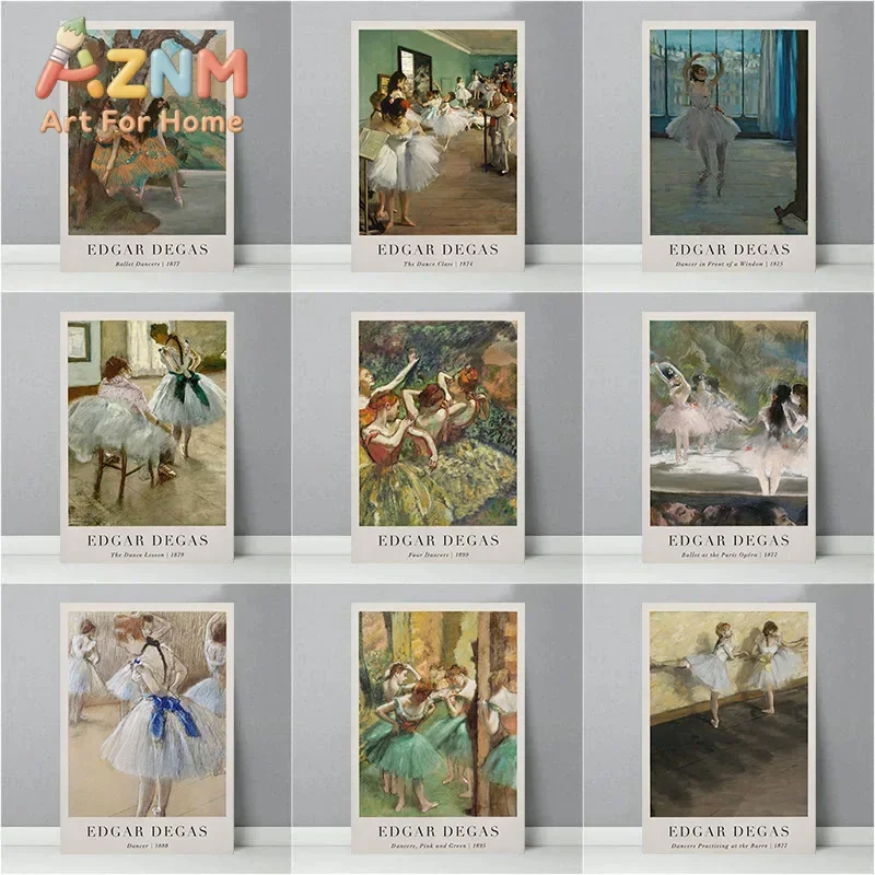 AZNM Edgar Degas Ballet Dancer Canvas Wall Art, Classic Art Poster, Decor for Bedroom Living Room Studio