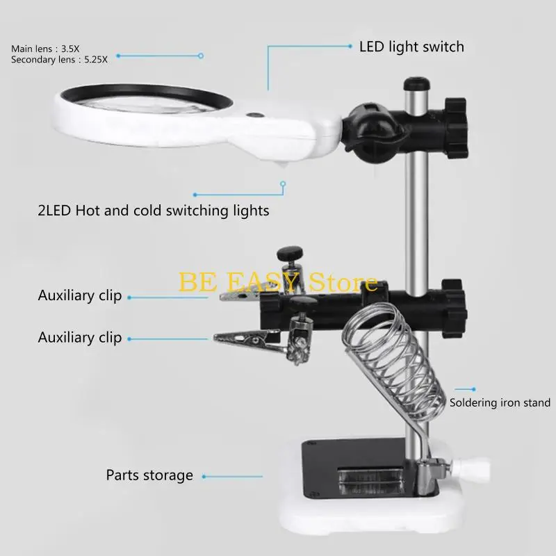 E28F 3.5X 5.25X LED Light Magnifier Soldering Station Desk Lamp Helping