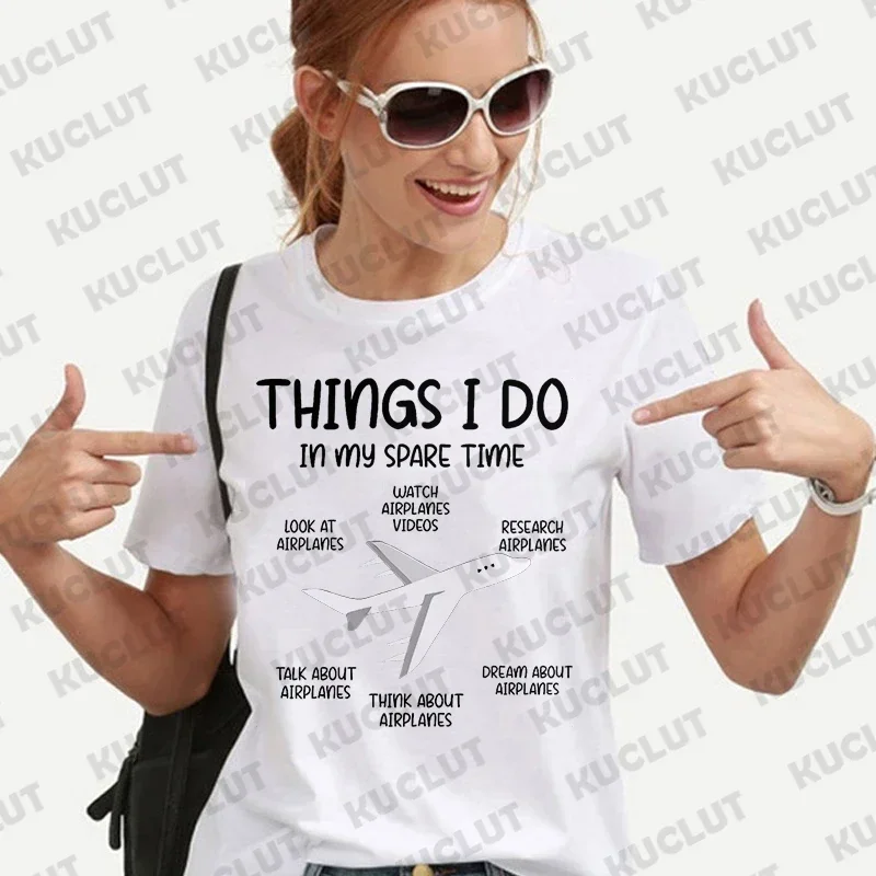 Funny Aviation Shirt for Women Things I Do in My Spare Time T-shirts Funny Pilot Tee Shirts Shirt Harajuku Graphic Top Clothes