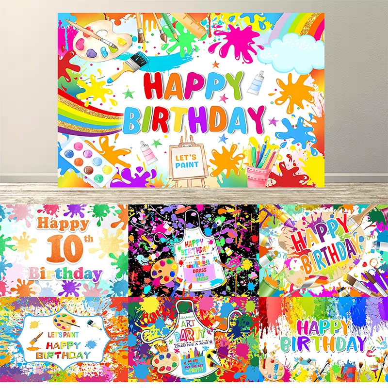 Art Paint Party Backdrop Decorations Artist Birthday Banner Supplies for Art Painting Party Wall Photography Background Banner