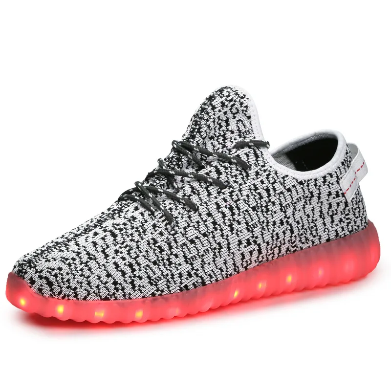 Kids Fashion LED Shoes Light Up Sneakers USB Recharging Fiber OPTIC Cloth Glowing Luminous Flashing Casual Shoes size 26-46
