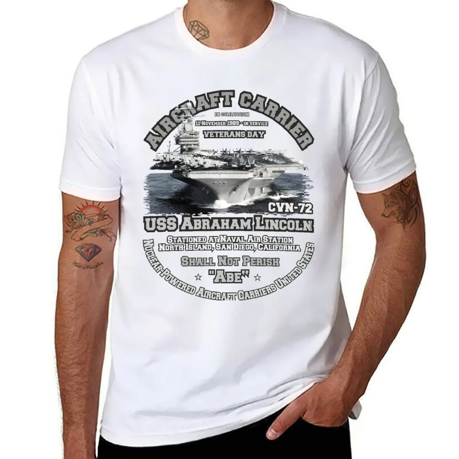 

USS Abraham Lincoln (CVN-72) Aircraft Carrier Veterans T-Shirt men t shirt cotton 100% t shirts for man cotton soft T-Shirt