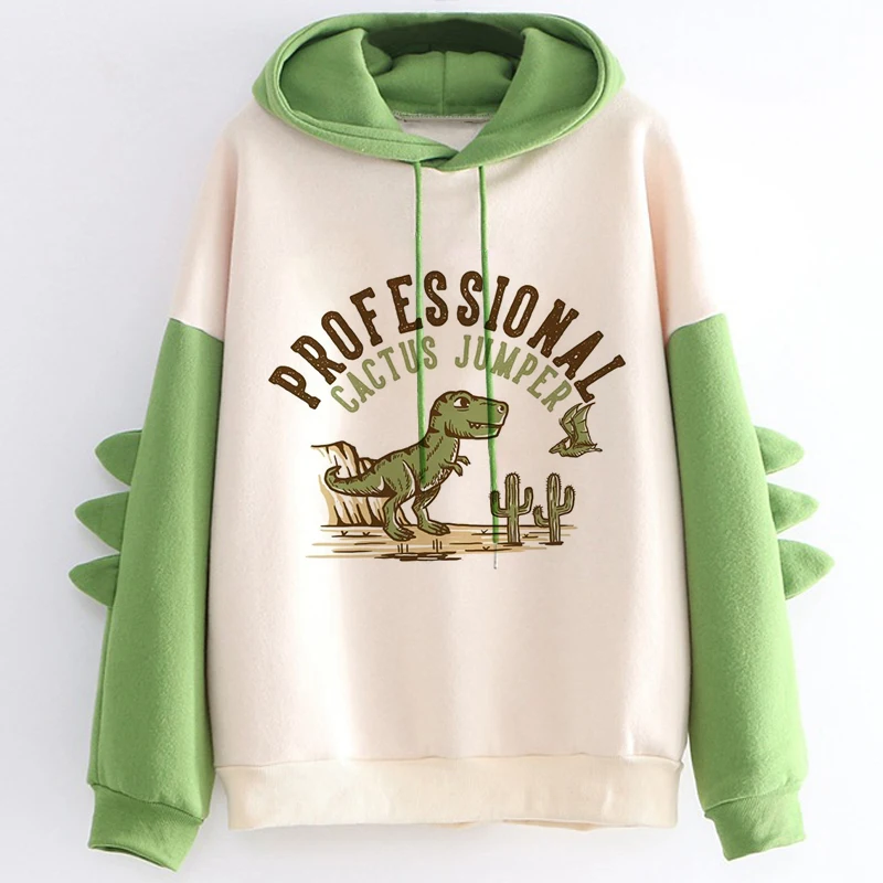 90s Fashion Vintage Sweatshirt Funny Dinosaur Cactus Cute Hoodies for Women Men Gothic Hip Hop Streetwear Mange Pullovers Female