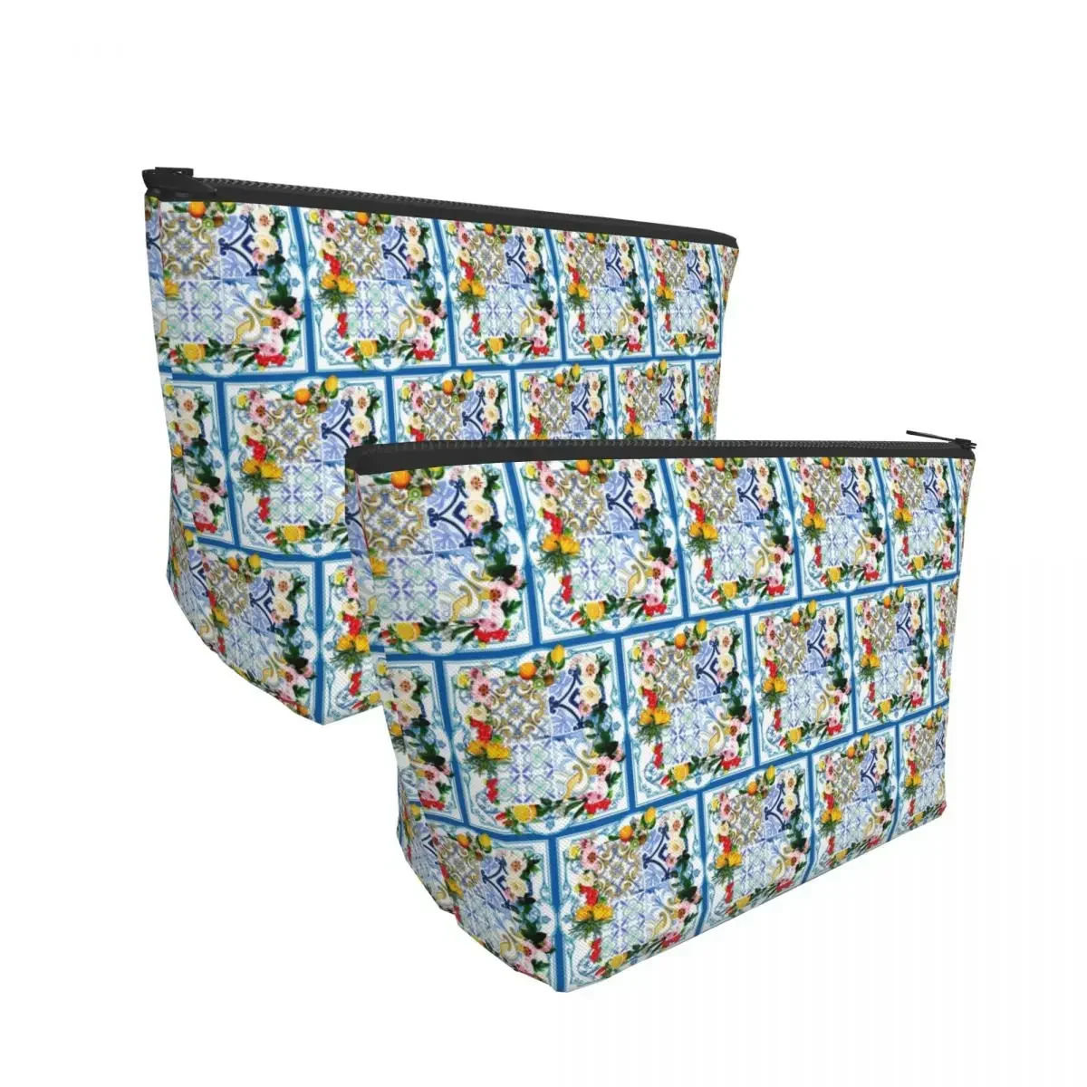 Sicilian Tiles,mediterranean,mosaic,lemons Women Cosmetic Bags Travel Makeup Organizer Pouch Toiletry Storage Dopp Kit Box