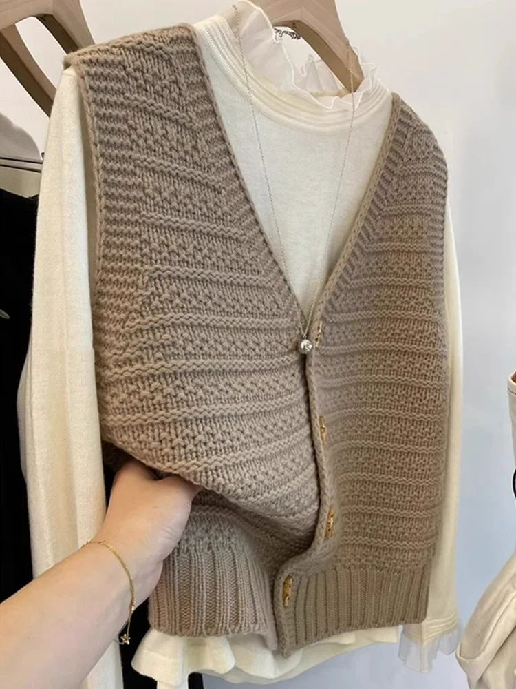 

Retro Sle V-Ne Knitted Open Cardigan Svel Slimming Women's Faionable Layering Vest Color Commute Sle