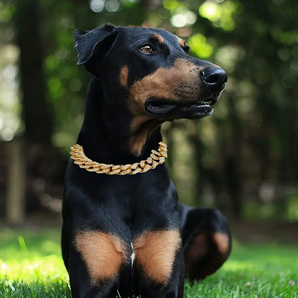 Domineering Metal Rhinestone Dog Necklace Creative Fashion Chic Photography Props Doberman Puppy Exquisite Choker Decorations