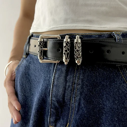 Imagen 2 del producto Cinturón de cuero de vaca a la moda para mujer, cinturón ancho de marcas de lujo de alta gama, cinturón vaquero gótico Punk con diseño de corazón para mujer