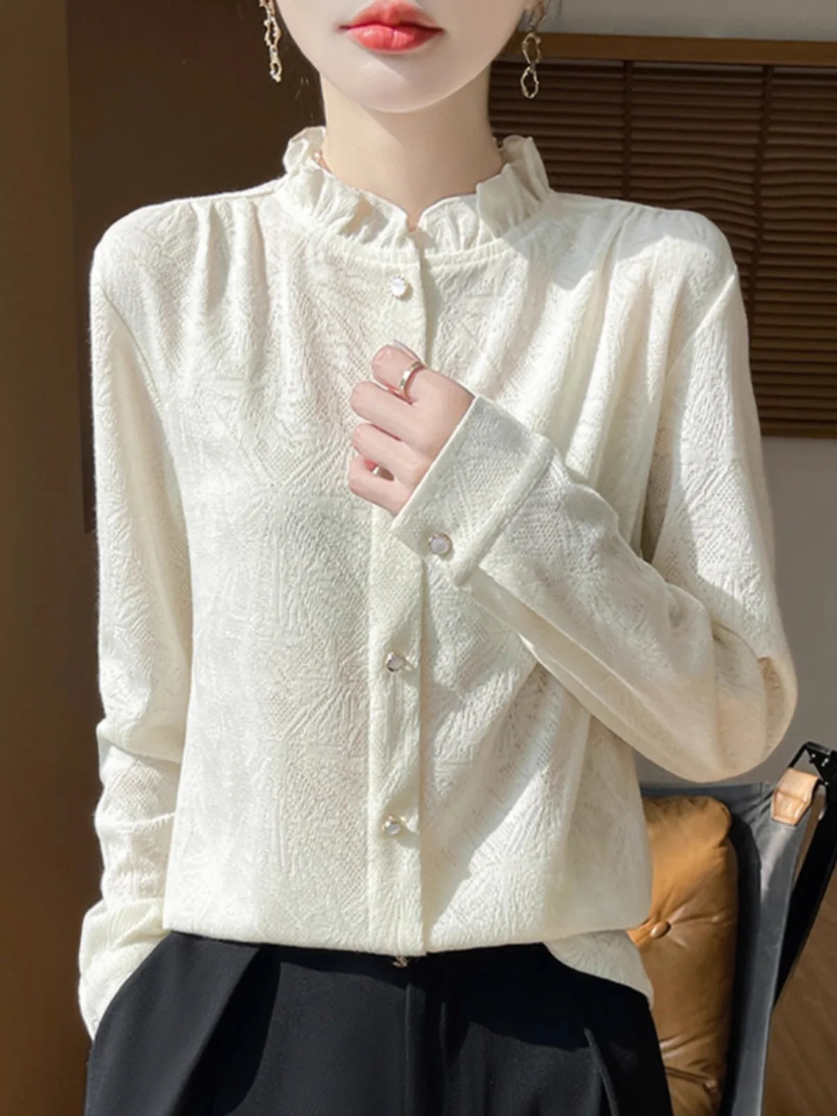 

Ele Long Sve женский irt f с высоким кружевным воротником, внутренняя одежда, топ, осень-зима, одинаковые с костюмом, многослойная основа irt