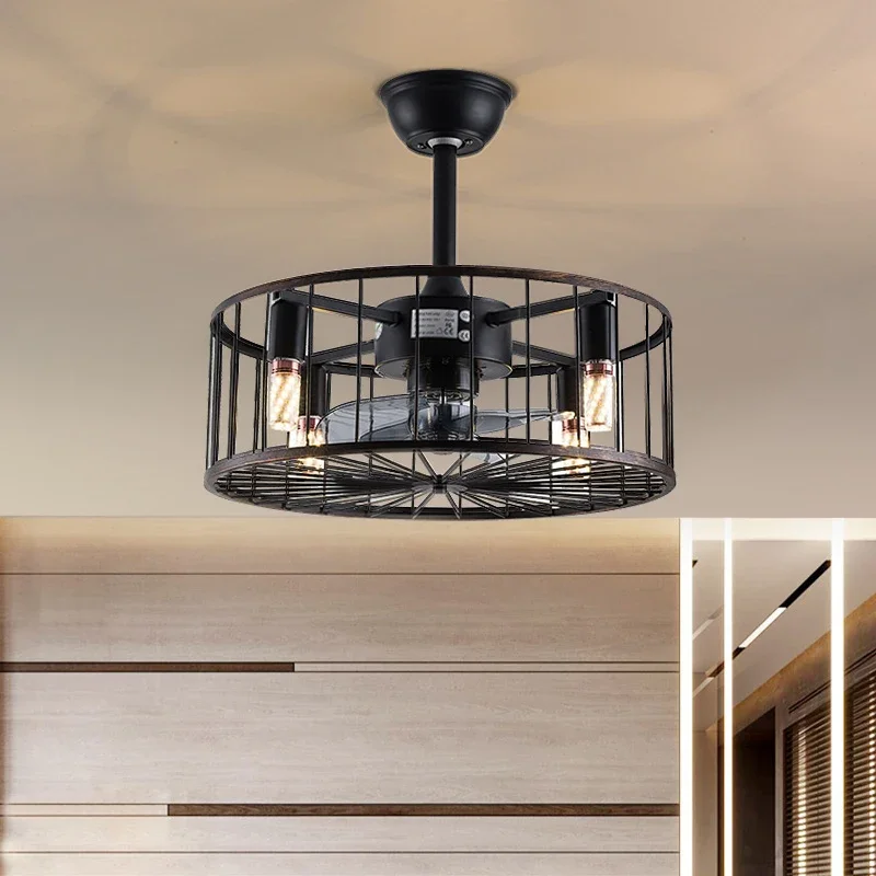 COLIN  American Ceiling Fans Lights Black LED Lamp With Remote Control for Home Bedroom Dining Room Loft Retro