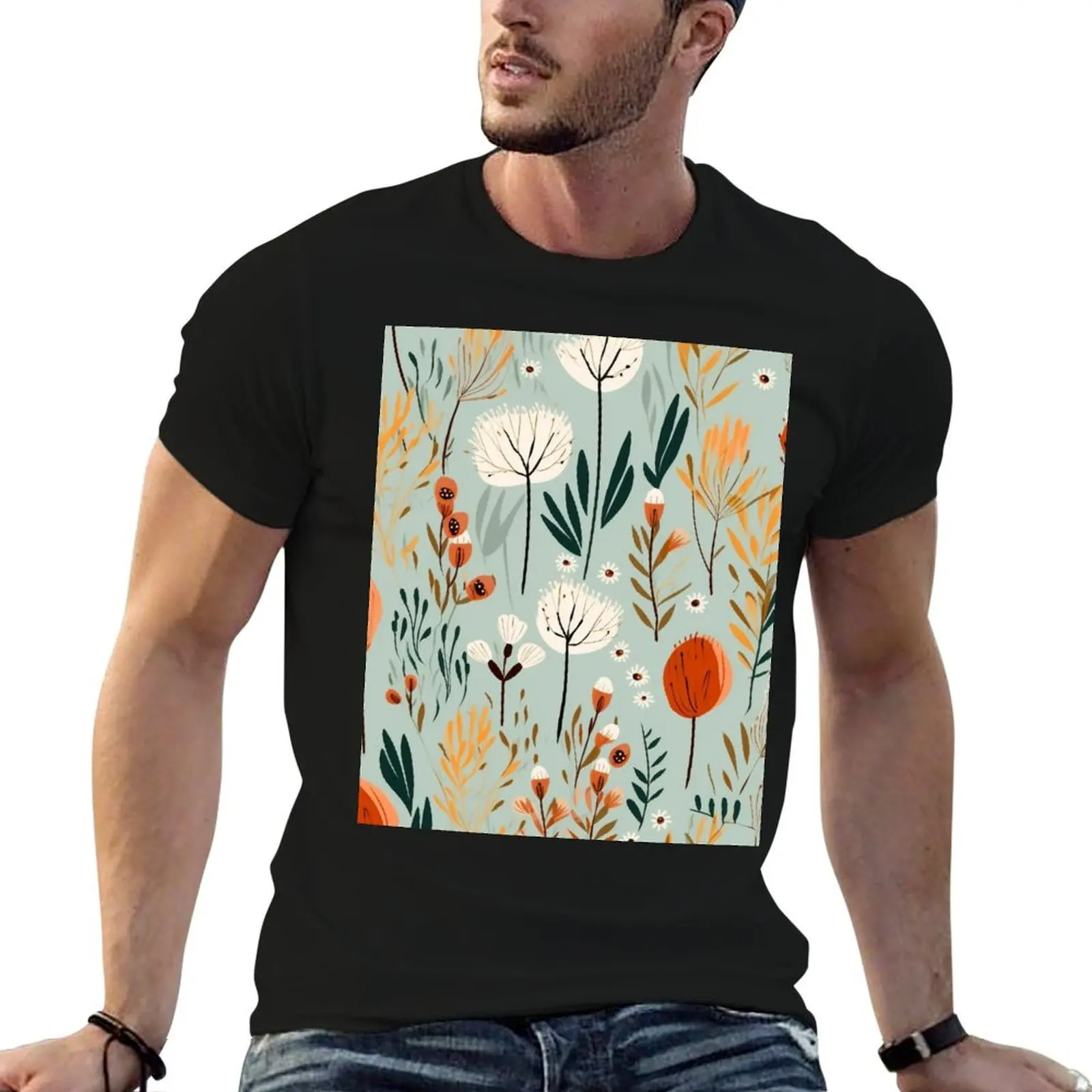 Blooming Whimsy: Whimsical Floral Print T-Shirt blanks vintage graphic tee plain white t shirts men