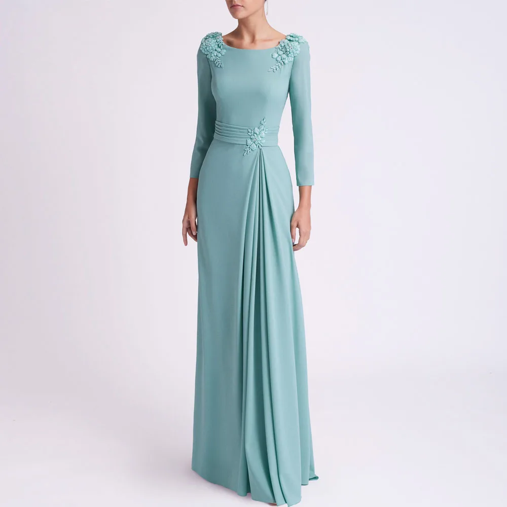 

Индивидуальное платье Vestido de fiesta для свадьбы с круглым вырезом, трапециевидное платье для матери невесты, плиссированное вечернее платье с цветочной аппликацией