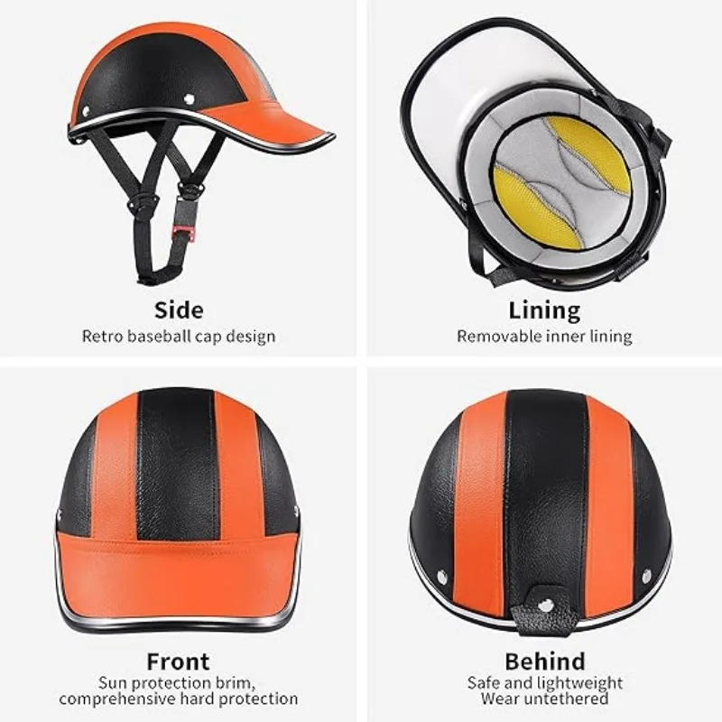 Baseball Cap Style Motorcycle Half Helmet Safety Hard Hat ABS Material Safety Buckle Design Extended Brim Design Summer Cap