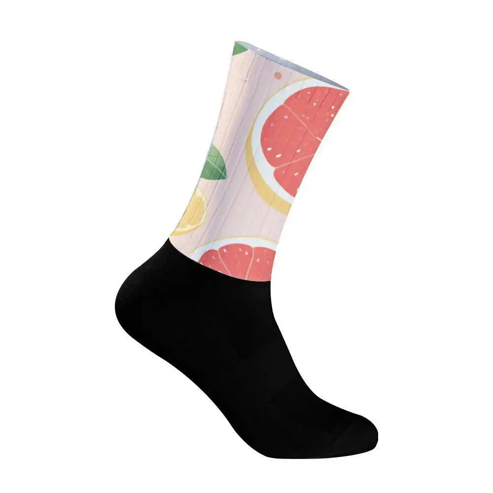 

Fresh Pink Pomelo & Lemon Print Cycling Socks Body Non-Slip Silicone Cycling Socks Men's Cycling Sports Running Socks Calcetines
