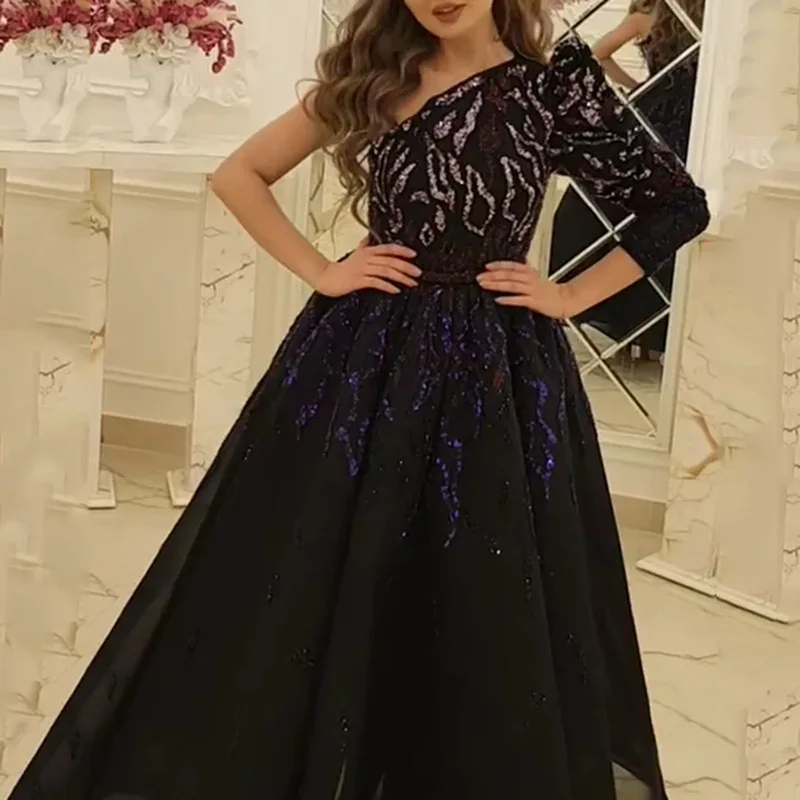 

Evening dress 2024 New banquet temperament long black gold annual meeting host performance dress