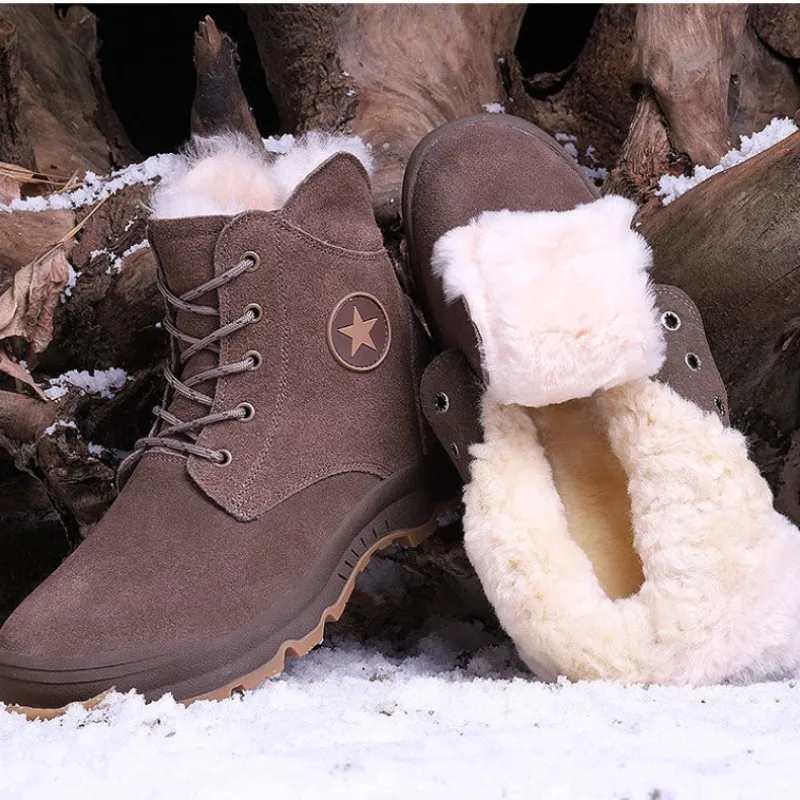 

Sshooer Cowhide Boots Thicken Wool Warm Winter Boots Outdoor Hiking Climbing Working Shoes Army Military Shoe Snow Sneaker Botas