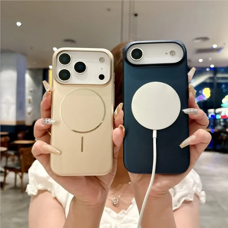 高級マットメタリック超薄型 MagSafe ワイヤレス充電対応ケース iPhone 17 Air 16 15 14 Plus 13 12 11 17 Pro Max ハードカバー