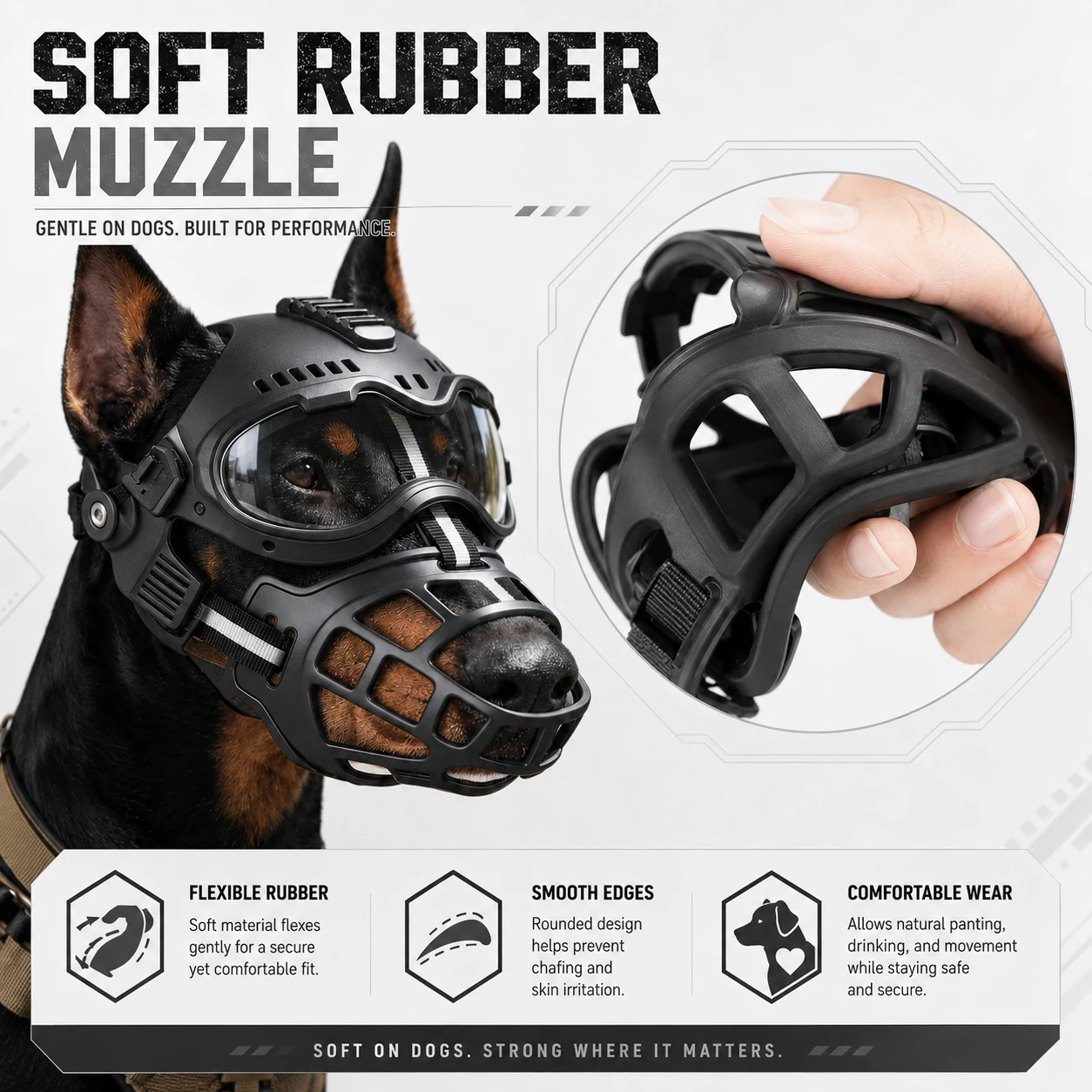 Tactical Dog Helmet with Muzzle and Goggles Protective Gear for Working Dogs Outdoor Training Hunting Patrol Adjustable 4