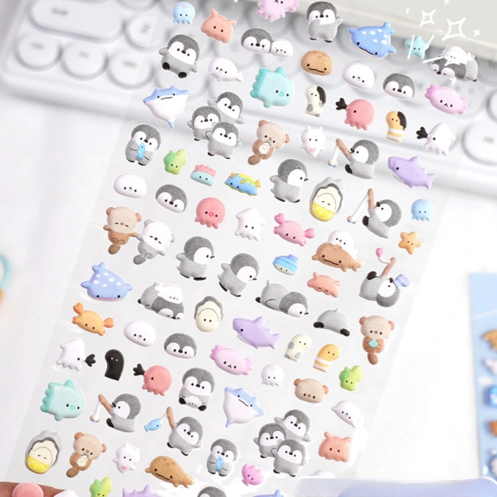 Mini pegatinas hinchadas 3D de dibujos animados de animales Kawaii, bonito álbum de recortes, diario, adhesivo de papelería, decoración bonita,
