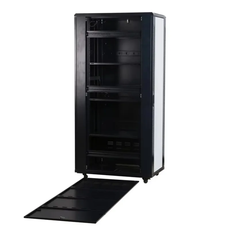 SPCC Network Cabinet High Loading 1000kg with Temper Glass Door Front Floor Standing Server Rack Locks 12U-47U Capacity Stock