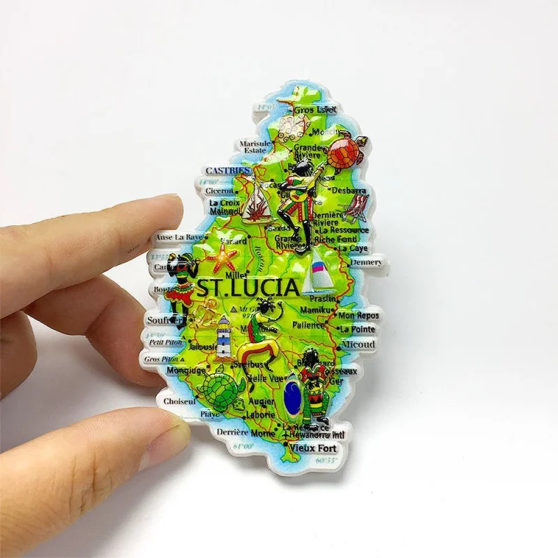 

3D Resin Refrigerator Magnets St. Lucia Map Style with Local Icons Imanes Nevera Decoración Hogar Cute Magnets
