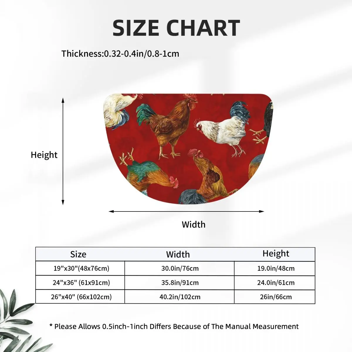 Chicken Animal Chicken Theme 10 Soft Flannel Half Round Doormat Non Slip Bathroom Mat Absorbent Floor Carpet for Garage