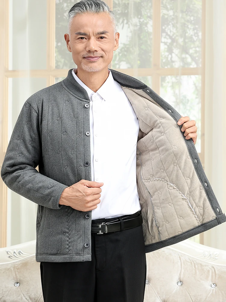 

Men's Thiened Fce Lined Cotton Jaet Dad Sle Open Cardigan Warm Casual Faion Urban Wear Winter Coat for Middle-Aged...