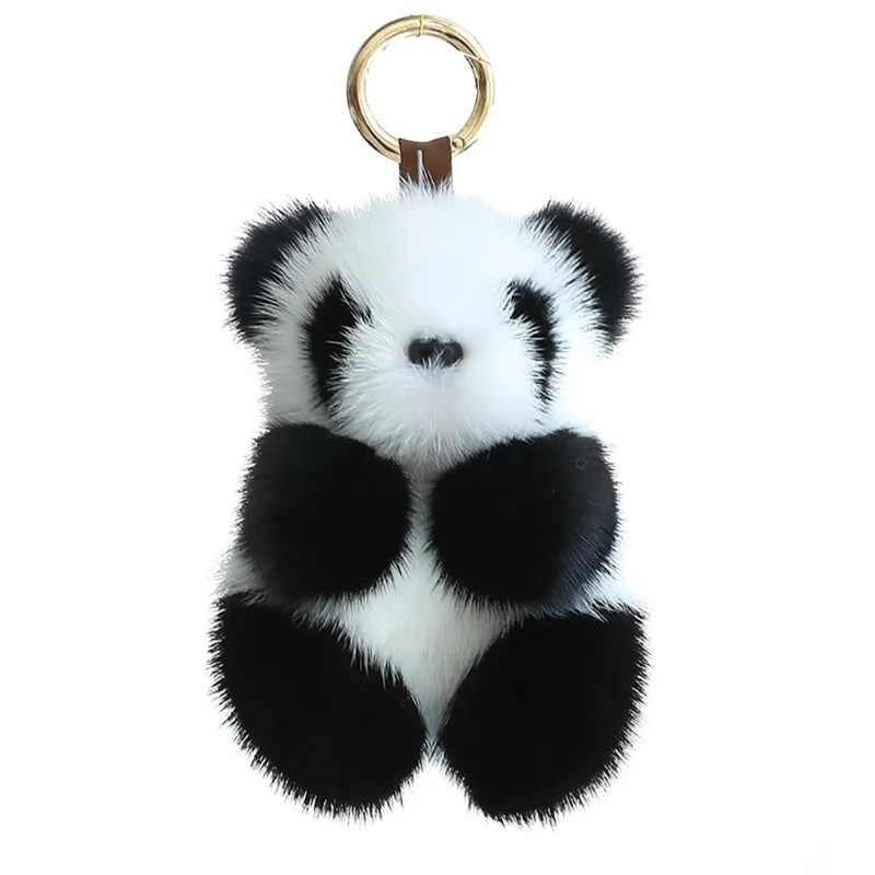 Soft Furry Plush Panda Backpack Keychain Keyring Women Wallet Ornament Gift J60F