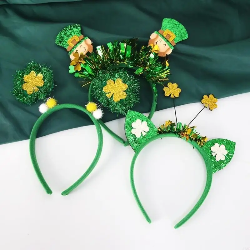 39BC Irish National Day Clovers Headband Sequined Shamrock Hairband Holiday Accessory