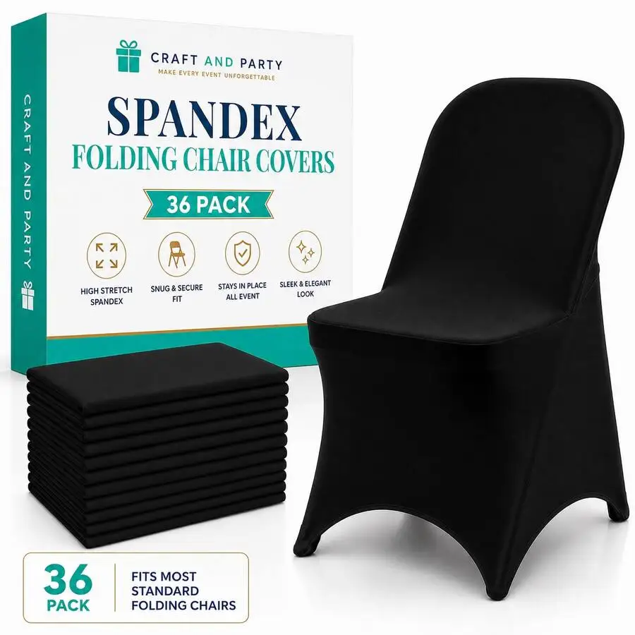 12/36pcs Spandex Folding Chair Covers, Stretch Spandex Banquet Chair Covers Washable Fitted Chair Slipcovers Protector For Party
