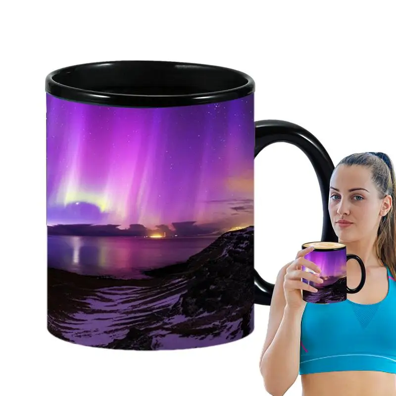 Color Changing Mug Ceramic Heat Changing Reveal Mug Northern Lights Design Ceramic Mug Heat Sensitive Magic Mug For Hot And Cold