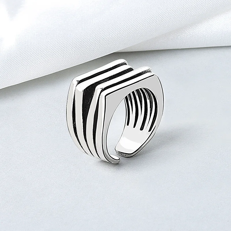 PANJBJ 925 Sterling Silber Multilayer Unregelmäßige Geometrische Ring für Frauen Einfache Charme Retro Schmuck Geschenk Dropshipping – Detail 10