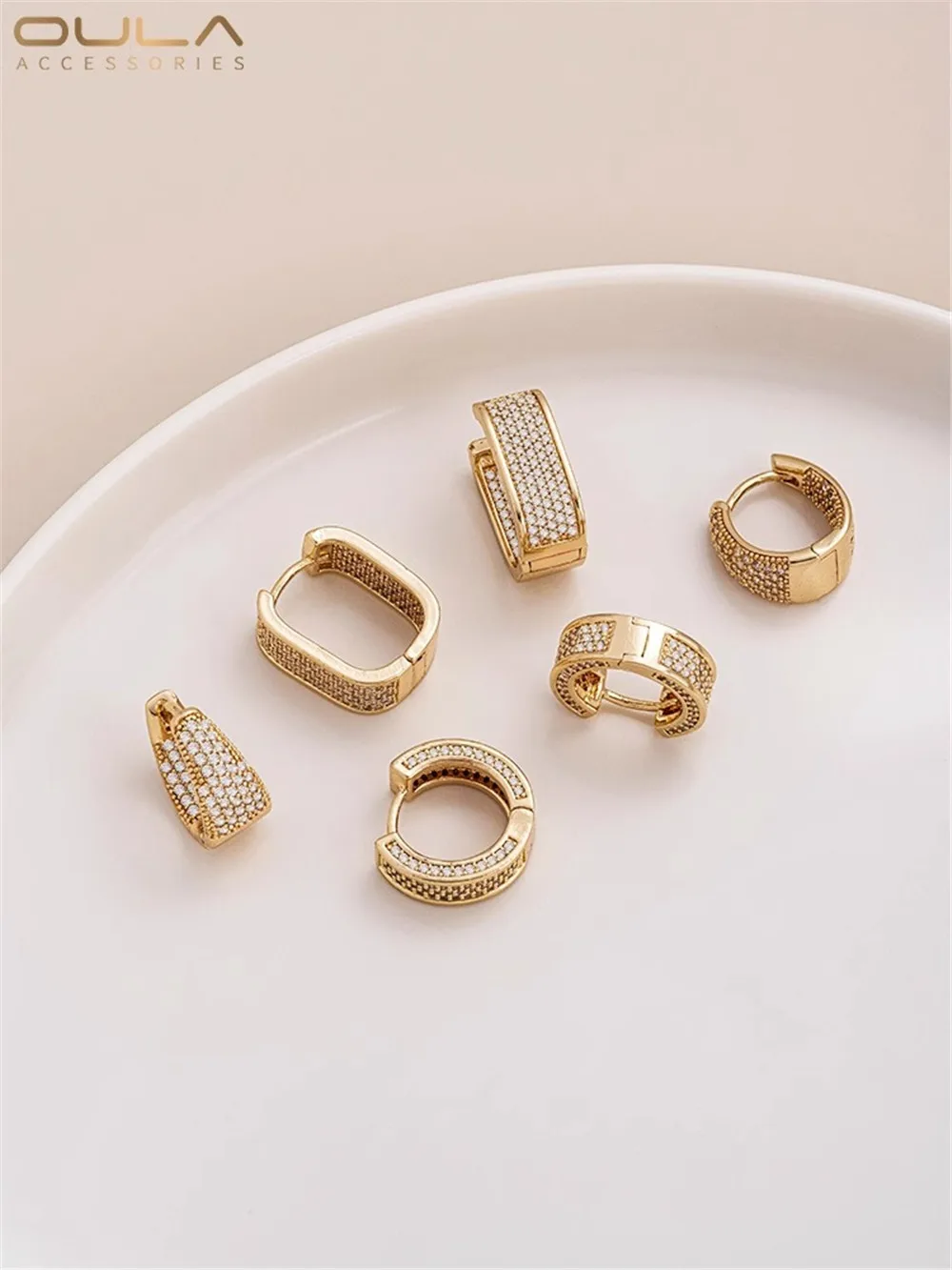 Micro-studded Zirconium Fashion Earbuckle 14K Bag Real Gold Color Retention Round Oval Drop Earrings High-end Earrings