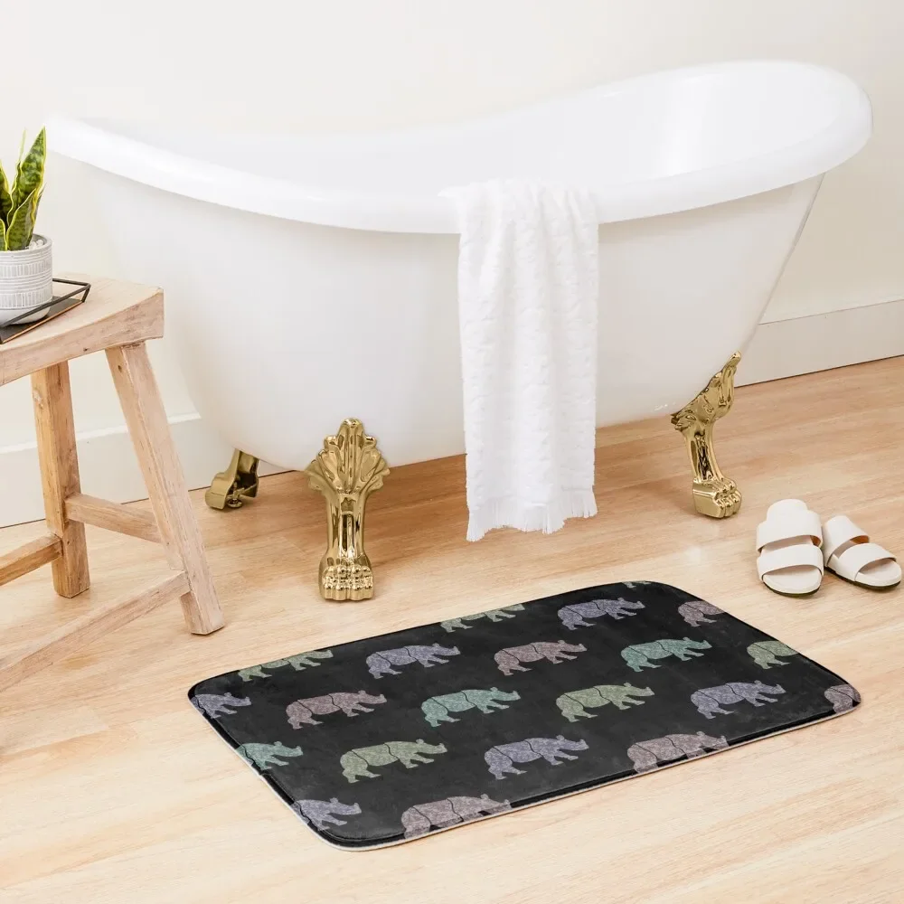 Floral Rhino Bath Mat Bathtub Carpet Bathroom Shower Curtain Toilet Rug Mat