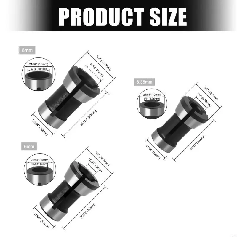 6mm 6.35mm 8mm Collet Conversion Sleeve Spindles Adapter Suitable For Compacted Woodworking&Detailed Engraving Projects C7AC