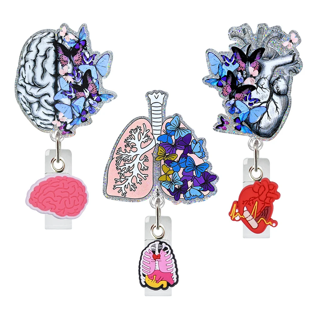 Creative Butterfly Style Heart Lung Brain Rotate Badge Reel Nurse Workers Enfermera ID Holder Retractable Card Holder Accessory