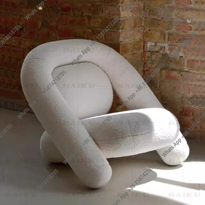 

Medieval style lambswool sofa living room home minimalist solid wood single leisure model room B&B light luxury model