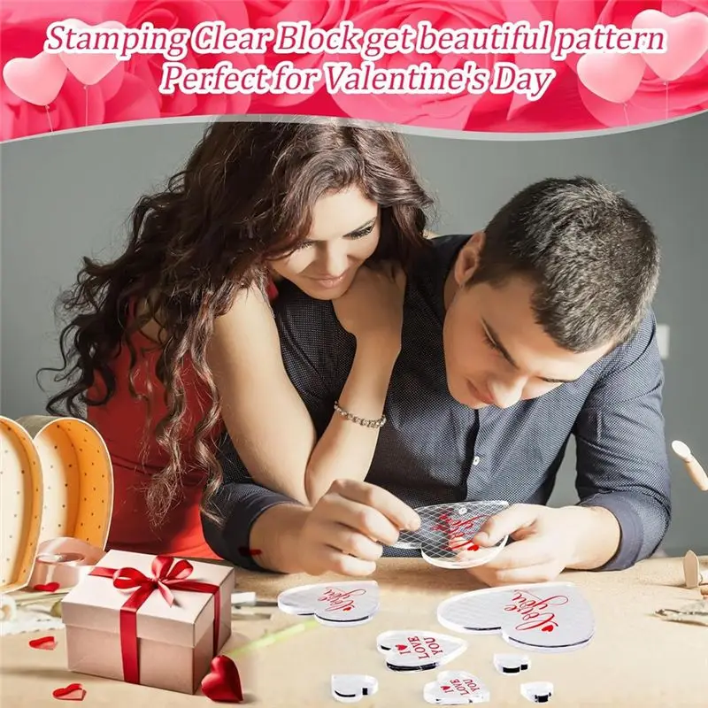 A36T-7 Pieces Acrylic Stamp Blocks Set Clear Stamping Blocks Tools With Grid, Decorative Stamp Blocks