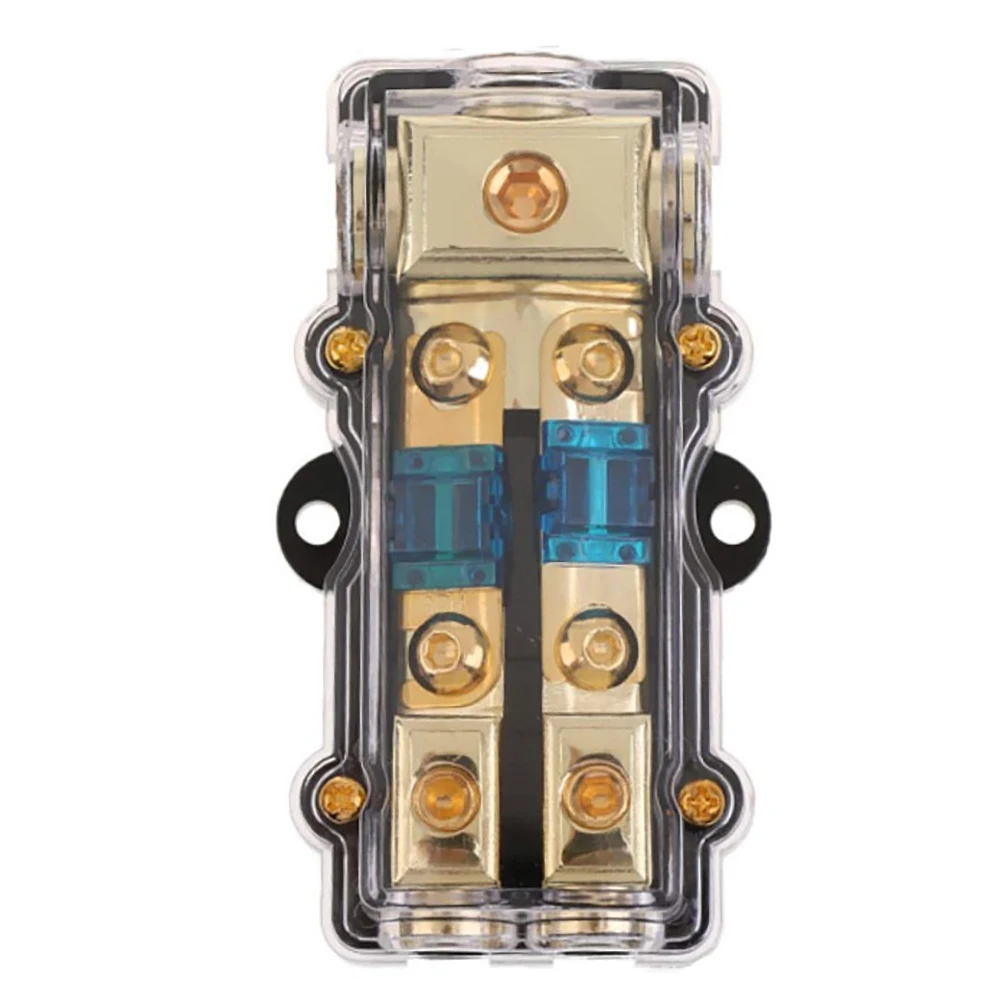 

Power Distribution Block (2 Way) 4/8 AWG Gauge Fuse Holder Distribution Block 4 Gauge in to (2) 8 Gauge