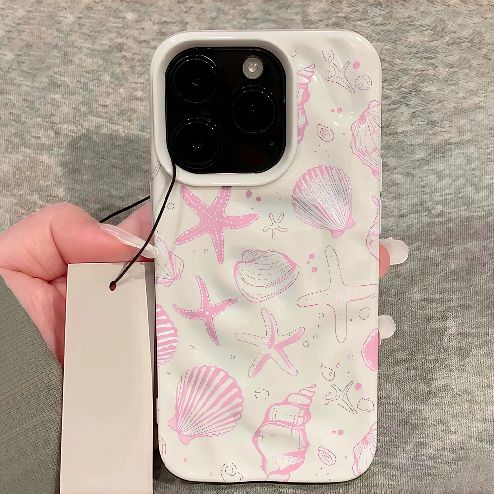 Sommer-Muschel-Kunst-Handyhülle für iPhone 17 16 15 14 13 12 11 Pro Max 14 15 Plus 17Air Falten-Wellen-Soft-Silikon-Schutzhülle – Detail 12