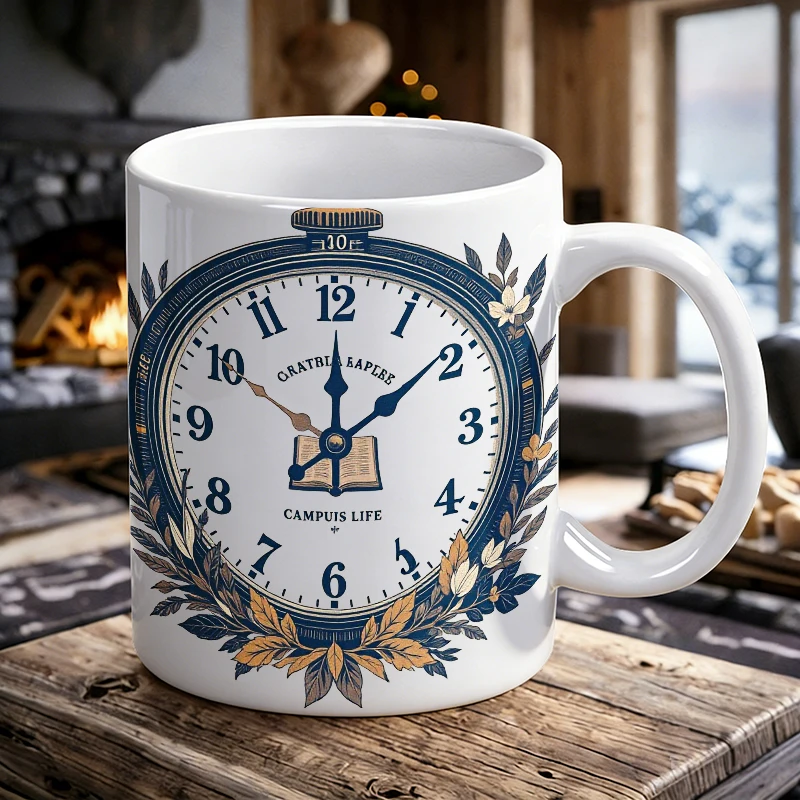Fashion floral pocket watch ceramic mug, coffee mug, milk cup, office tea cup, drinking cup, gift for friends, fade-resistant