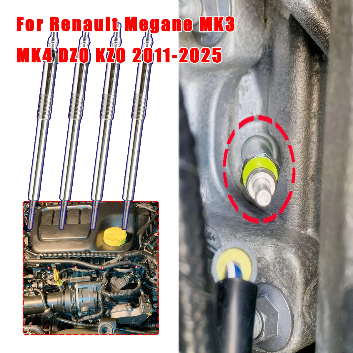 

4PCS Diesel Heater Nickel Plating Glow Plugs 4.5V 110650819R 110651749R For Renault Megane MK3 MK4 DZ0 KZ0 2011-2025 1.6 dCi