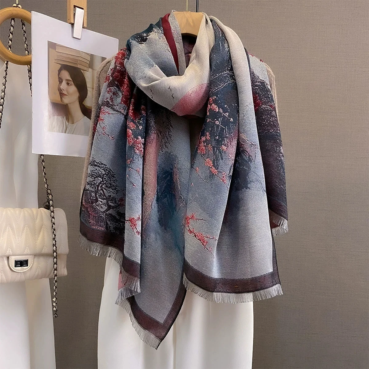 

Женские новейшие дизайнерские зимние двусторонние жаккардовые шарфы с имитацией кашемира, толстая шаль премиум-качества, женский шарф